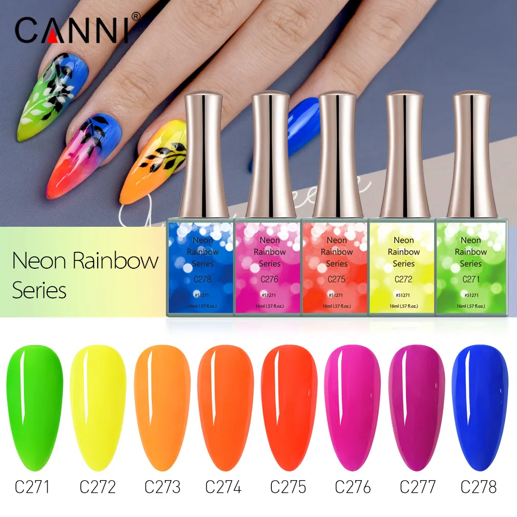 Canni New 16ml UV Nail Gel Polish Neon Rainbow Series C271-C278 Semi Permanent NailArt Manicure Varnish Enamel Lacquer 2