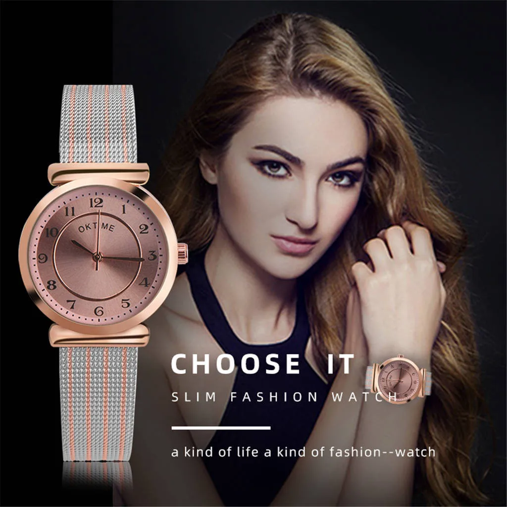 

Causal Style Women Watch Number Rose Border Dial Ladies Quartz Wristwatches Multicolor Mesh Strap Clock Montre Femme@50