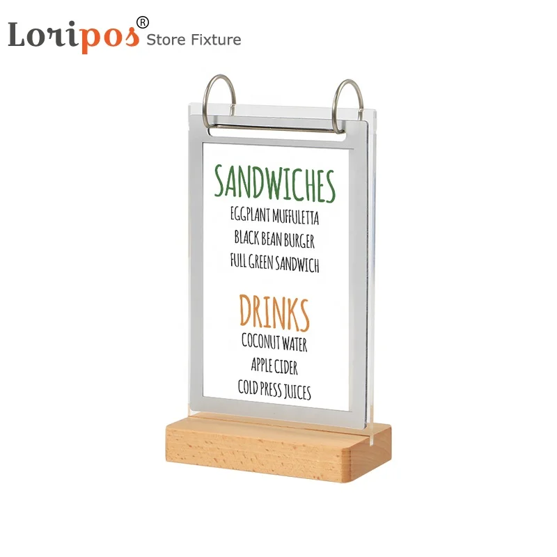 

A5 Wood Acrylic Menu Stand Label Sign Sleeve Photo Picture Poster Frame Rack For Advertising Promotion Sign Display