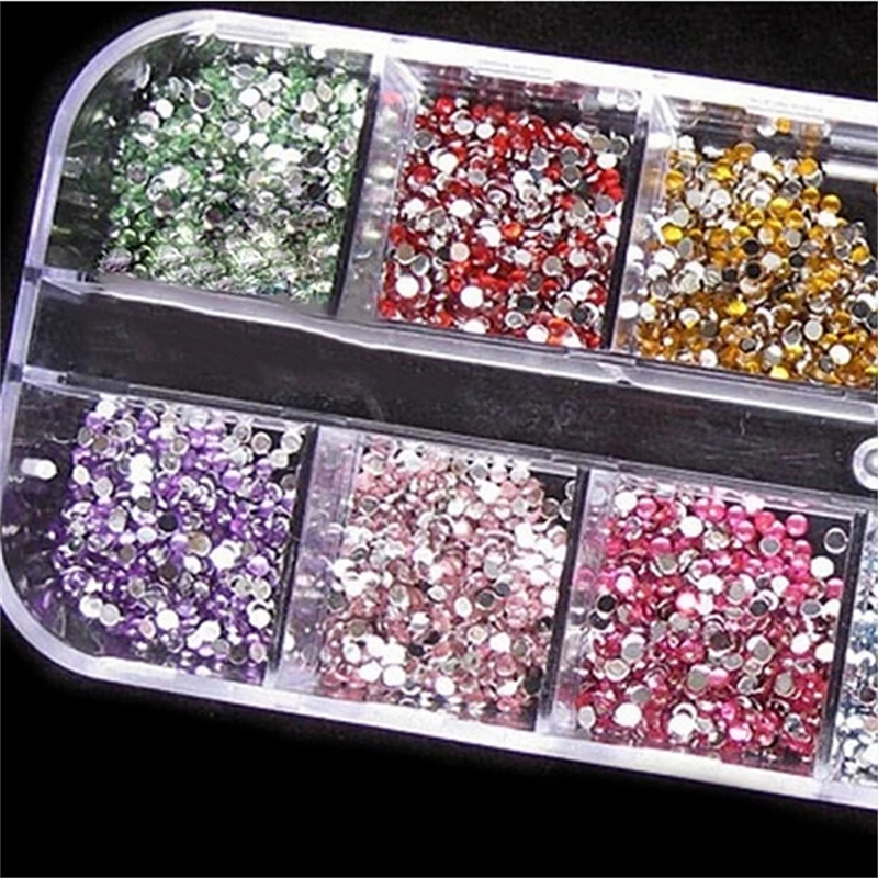 Mix 12 Color 2mm Circle Beads Nail Art Rhinestones Glitters Nail Art Gems Decoration Drop Shipping
