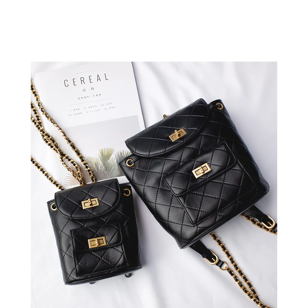 Новинка 2019, маленькая сумка на плечо с цепочкой, женский модный мини-рюкзак из натуральной кожи, Lingge, фирменный дизайн, школьные сумки для