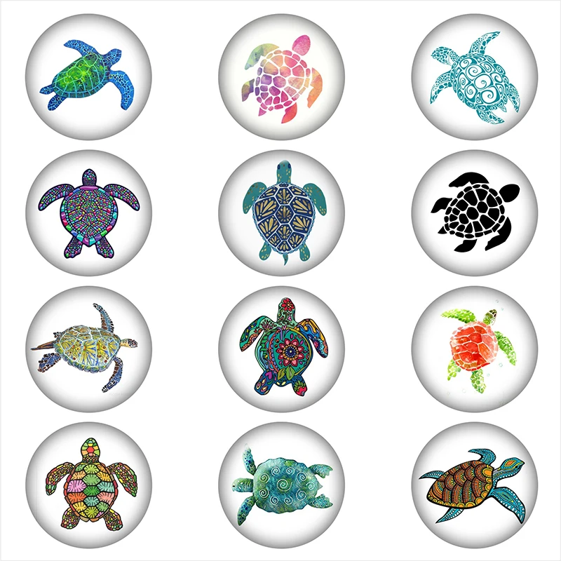 Turtle-art-glass-snap-button-for-snaps-jewelry-Round-photo-cabochons-DA1104