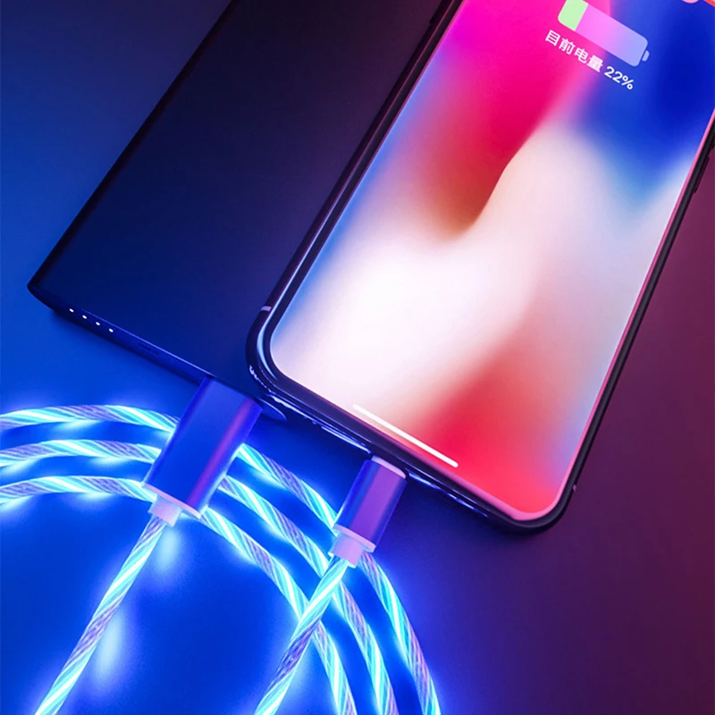 1 м 2A светодиодный светящийся струящийся Micro usb type C кабель для Xiaomi для huawei для samsung S9 Android USB зарядное устройство TPE яркий кабель для передачи данных