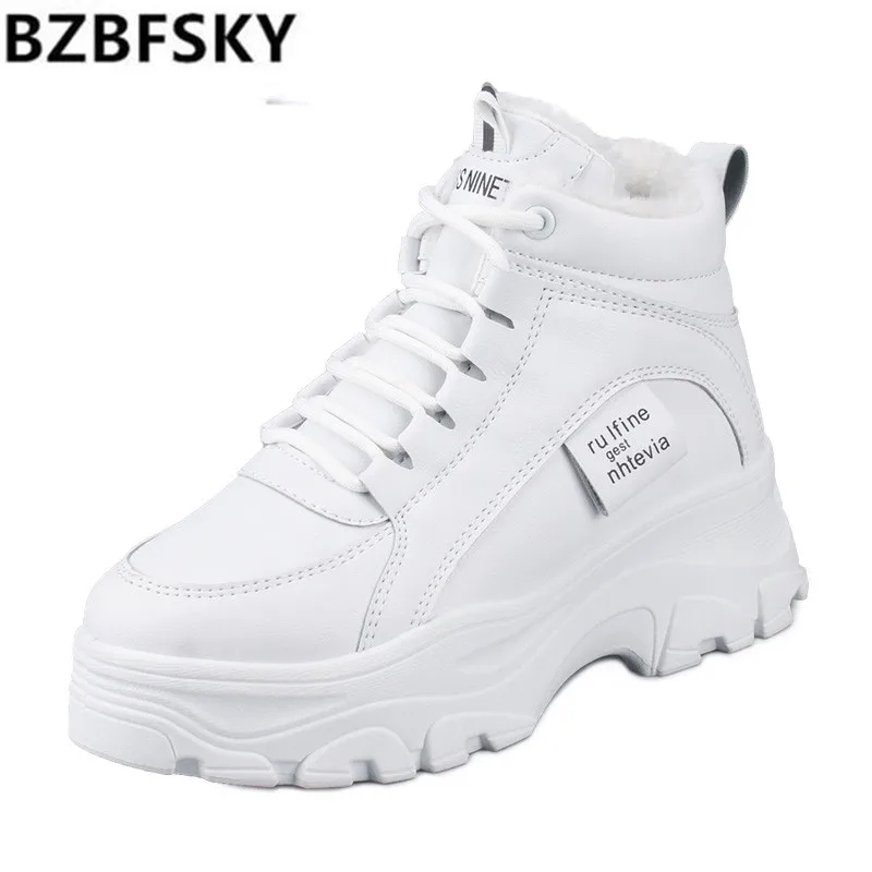 

BZBFSKY Women's casual sneakers; winter sneakers with plush fur; warm women's shoes; women's shoes with lacing; women's shoes on