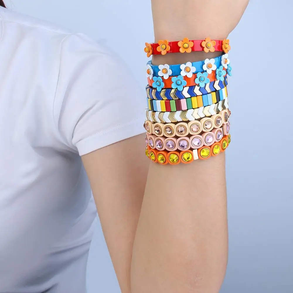 KELITCH Friendship Beaded Enamel Bracelets Handmade Charm Crystal Beads Strand Stretch Bracelets Cuff for Women Fashion Jewelry