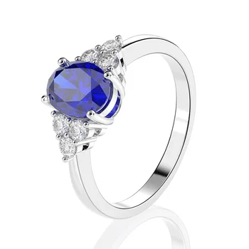 

CMajor Sterling Silver Synthetic Diamond Jewelry 14ct Cubic Zircon White Yellow Red Blue Pink Oval Classic Ring for Women