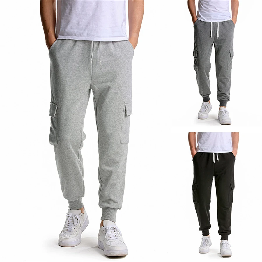 work casual pants FOJAGANTO Men's Casual Sports Sweatpants Multi-Pocket Four Seasons Jogging Pants Fashion Solid Color Sports Sweatpants Male casual work pants