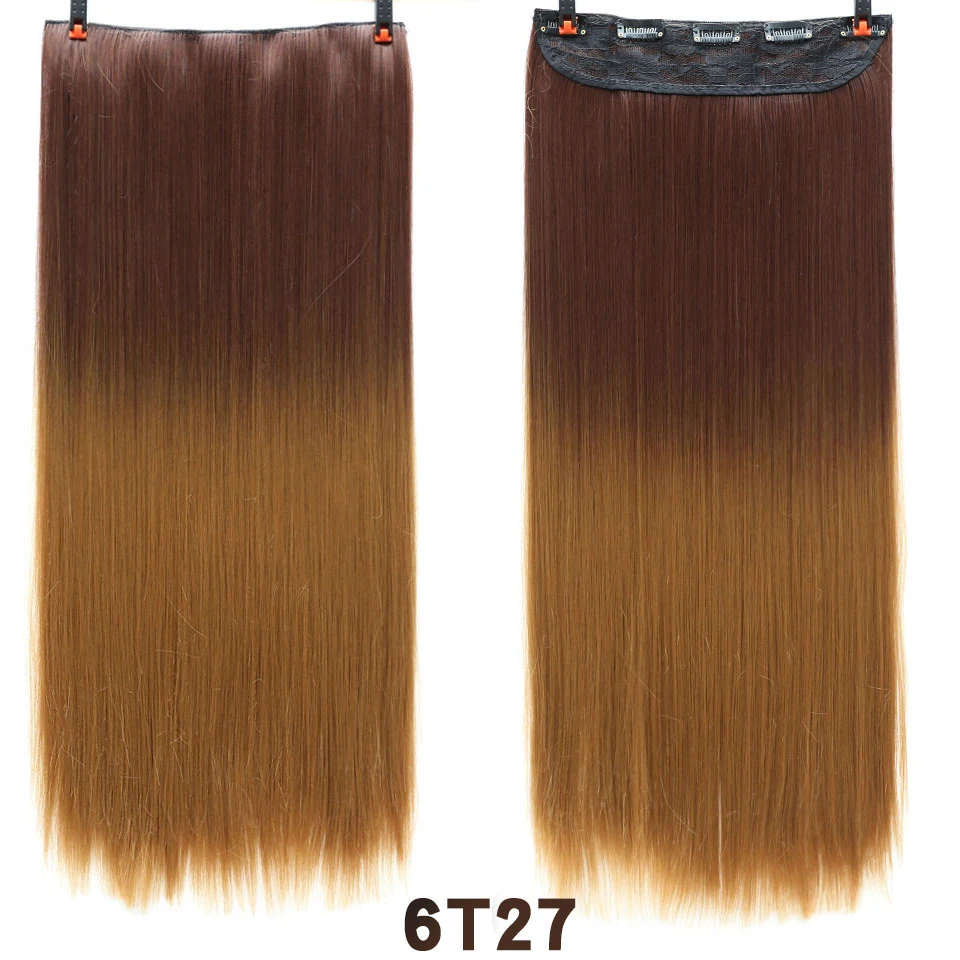 LM волосы 24 ''длинные прямые женские волосы на заколках для наращивания черный коричневый волосы на заколках Высокая температура Синтетические волосы кусок - Цвет: 7254D-6T27