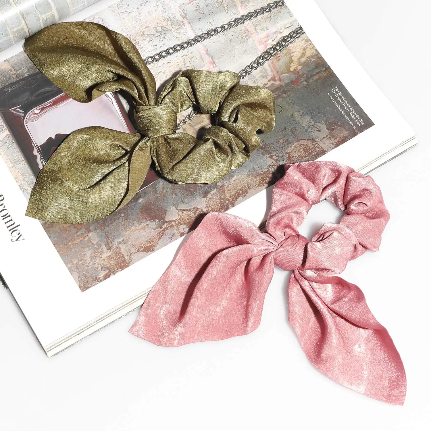 10 шт. повязки с узлом шелковый шарф Scrunchie 2 в 1 винтажные бант резинки для волос для женщин головная повязка в виде чалмы шарф