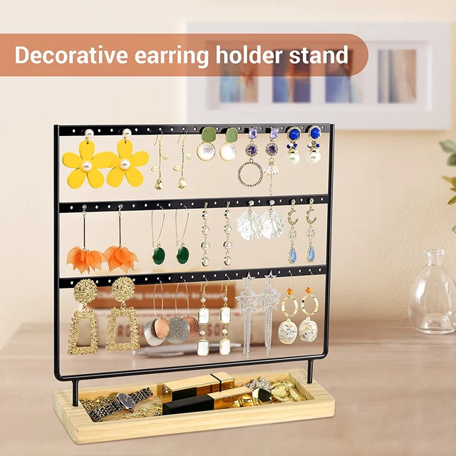 Soporte para pendientes de 3 capas, organizador de joyería, árbol de exhibición, Base de madera de Metal, estante para colgar aretes, pulseras y collares, nuevo - AliExpress