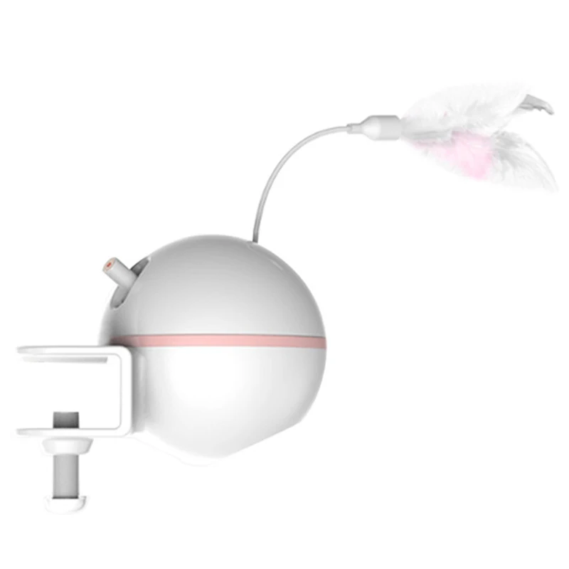 Смешная игрушка для питомца собака кошка USB электрическая звуковая игрушка с пером колокольчик головоломка интерактивная обучающая игрушка для кошек товары для домашних животных - Цвет: Pink white