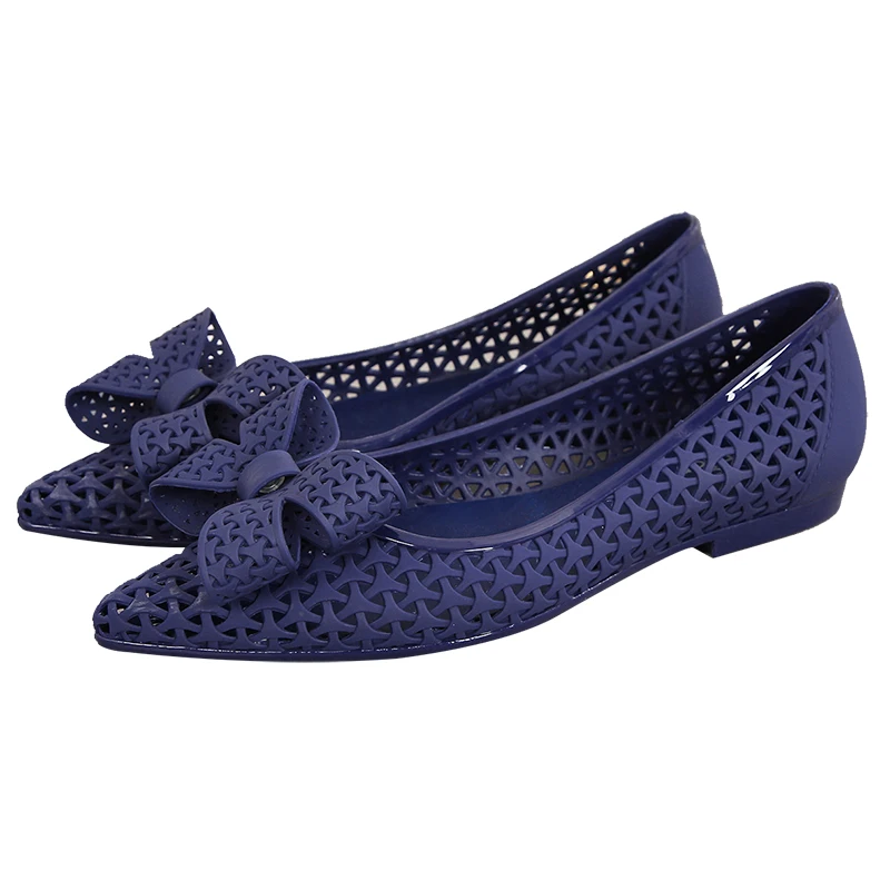 Mocasines de punta con lazo ahuecado para mujer, sandalias de gelatina sin cordones, zapatos planos recortados antideslizantes para exteriores, estilo de ventana - Image 6