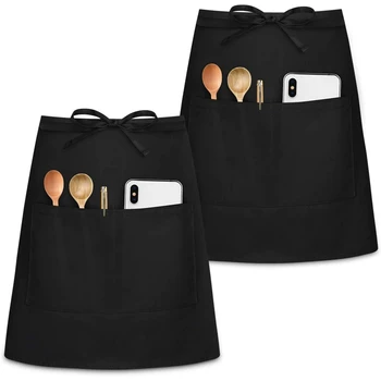 

Cotton Large Size Waist Apron, 2 Pockets Waitress Service Aprons for Kitchen Restaurant, Black (2 Pack)