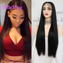 TaBeWay 13x6 черные синтетические Синтетические волосы на кружеве парики черные прямые длинные волосы устойчивыми бесклеевой с натуральных волос для Для женщин