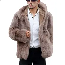 Мужское зимнее пальто с длинным рукавом теплое Черное пальто из искусственного меха с капюшоном Повседневная куртка с лисьим мехом пальто Меховая куртка верхняя одежда