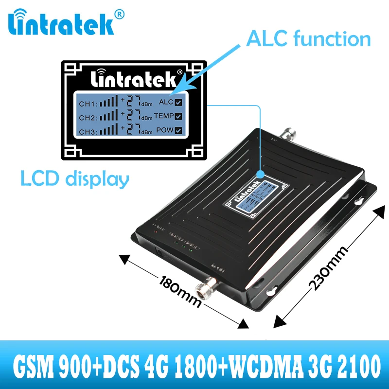 Автомобильный ретранслятор Lintratek трехдиапазонный GSM 900 WCDMA 2100 LTE 1800 2G 3G 4G усилитель