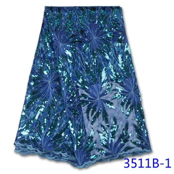

High Quality African Sequins Lace Fabrics Nigerian Tulle Lace Fabric French Mesh Lace Fabrics With Sequins For Wedding GD3511B-1