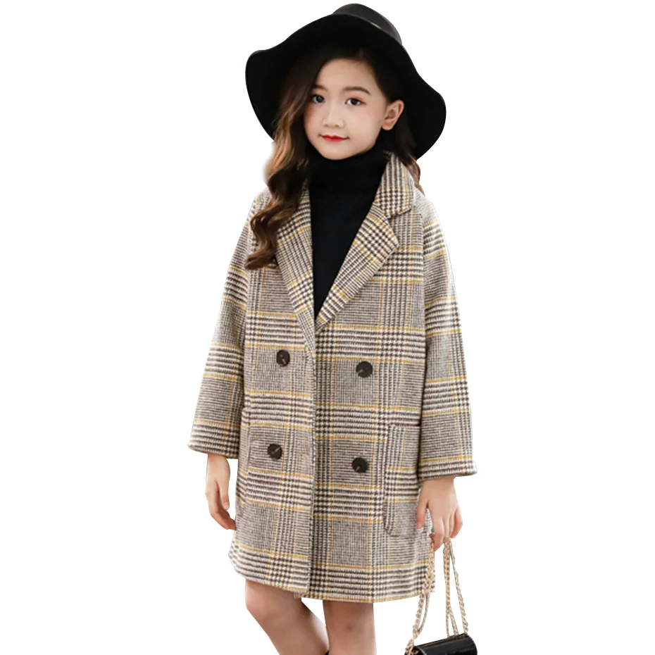 Winter Coat For Girls Thick Woolen Jacket For Girls Fashion Plaid Kids Outerwear Autumn England Teenage Clothes For Girls School