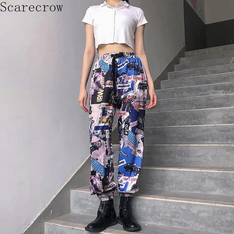 Street Style Fashion Cool Pattern Printing Ankle Banded Pants Women All-match Loose Casual Pantsdrawstring Sweatpants Capris Street Style Fashion Cool Pattern Printing Ankle Banded Pants Women All-match Loose Casual Pantsdrawstring Sweatpants Capris