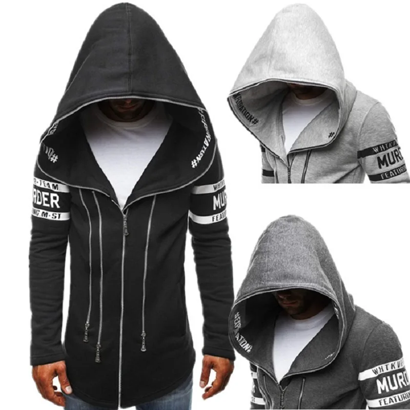 

Spring and Autumn New Men's Clothing Dark Cloak Clothing Assassin's Creed Multi-zip Decorative Hoodie Letter Print Hooded Top