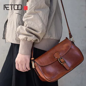 

AETOO Women's bag new fashion vegetable tanning head leather versatile retro hand-made One Shoulder Messenger Bag