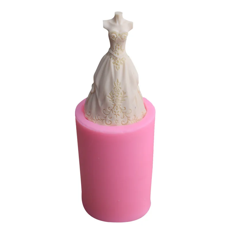 3D Bride Wedding Dress Candle Silicone Mold Polymer Clay Soap Moulds Wedding Fondant Cake