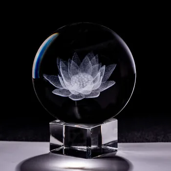 

6CM Lotus Miniature Crystal Ball 3D Laser Engraved Glass Sphere Home Decor Flower Ornament Gift Figuras De Cristal Figurine