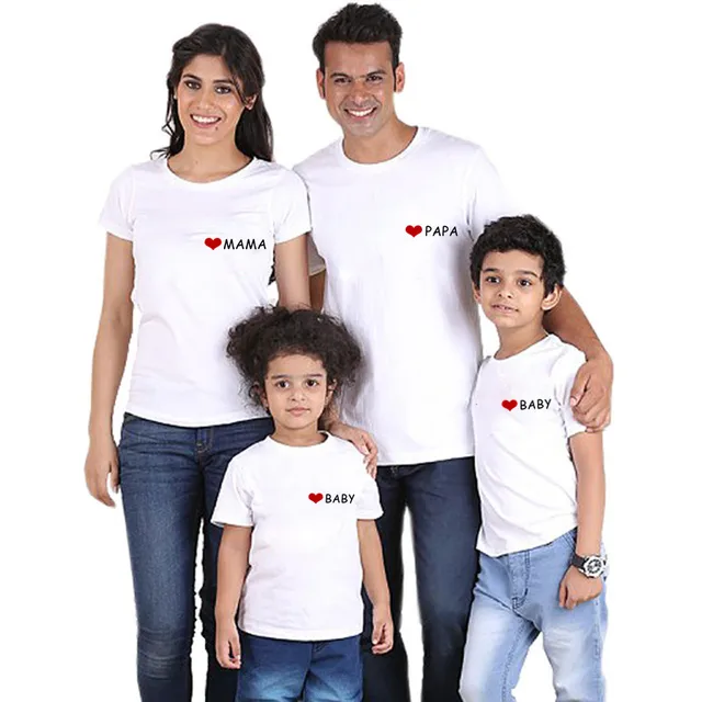 Lovely PAPA MAMA BABY Print Father Mother Kids Family Matching Clothes Summer Cotton Short Sleeve White Tshirt Funny Family Look