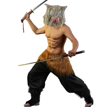 

2019 New Demon Slayer Cosplay Costume Hashibira Inosuke Pig head Outfit Full Sets A
