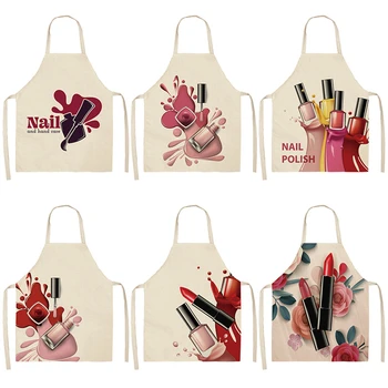 

Nail Polish Lipstick Kitchen Aprons For Women Cotton Linen Bibs Household Cleaning Pinafore Home Cooking Apron 53*65cm WQL0179