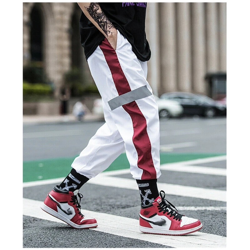 

Fashion Hip-Pop Men's Track Long Pencil Pants Casual Unique Reflective Design Sport Gym Jogger Training Trousers Bottoms Slacks