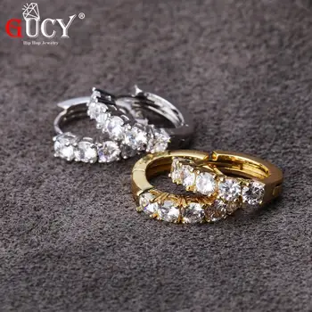 

GUCY 2019 New Fashion Gold And Silver Color Cubic Zircon Iced Out Round Pearlescent Earrings Male Fashion Hip Hop Jewelry