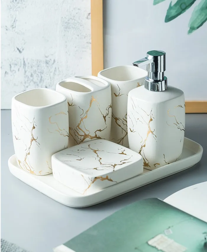 Imitation Marble Ceramic Bathroom Accessories Set Ceramic Tray Wash Kit Nordic Bathroom Supplies Gift Set