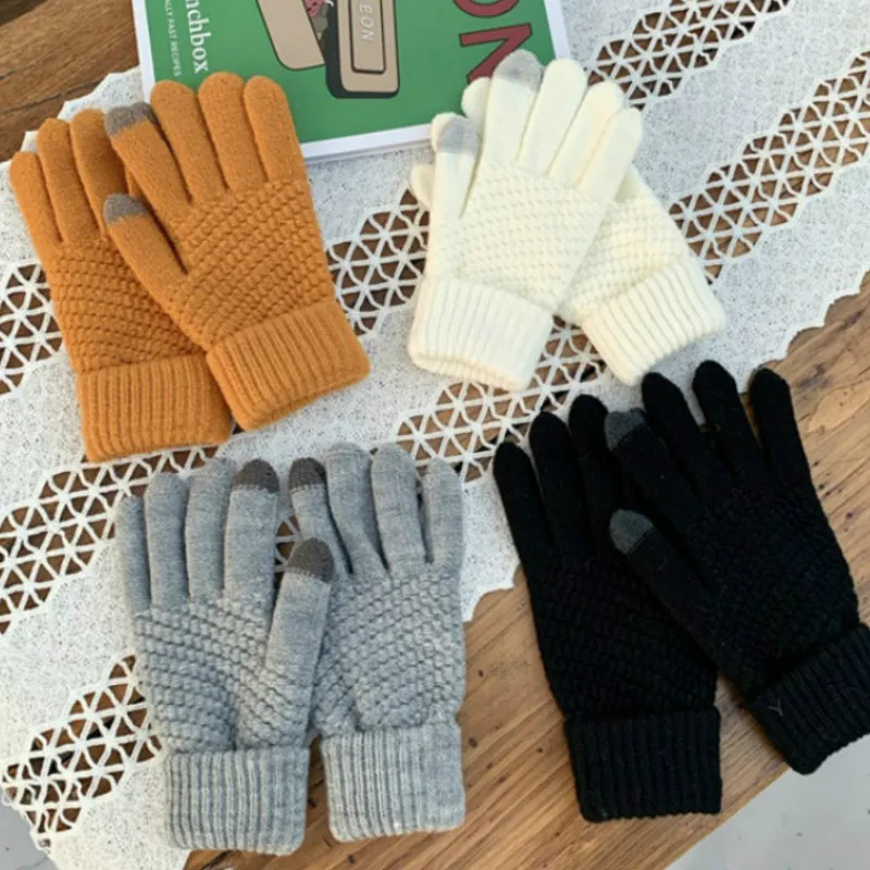 Unisex Winter Touch Screen Gloves Warm Crochet Knitted Wool Full Finger Mittens 