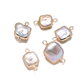 

5PC Natural Freshwater Pearl Connector Pendant White Pink Double Hole Charm Jewelry Making Necklace Accessories 10x15-12x20mm