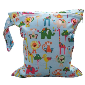 

Baby Infant Waterproof Zipper Reusable Cloth Diaper Bag (Multi Animal Pattern Light Blue)