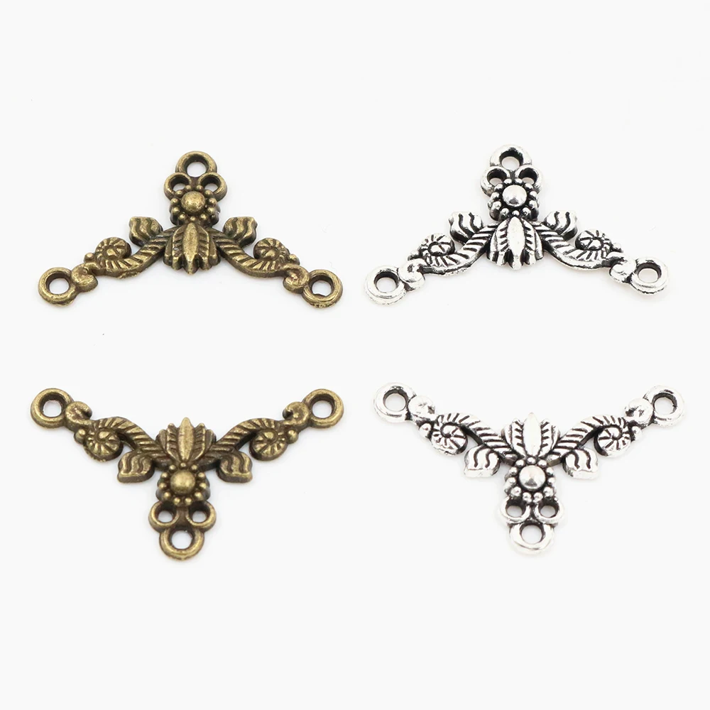 26x15mm 30pcs Antique Silver Plated Bronze Plated Flower Style Connector Handmade Charms Pendant:DIY for bracelet necklace-