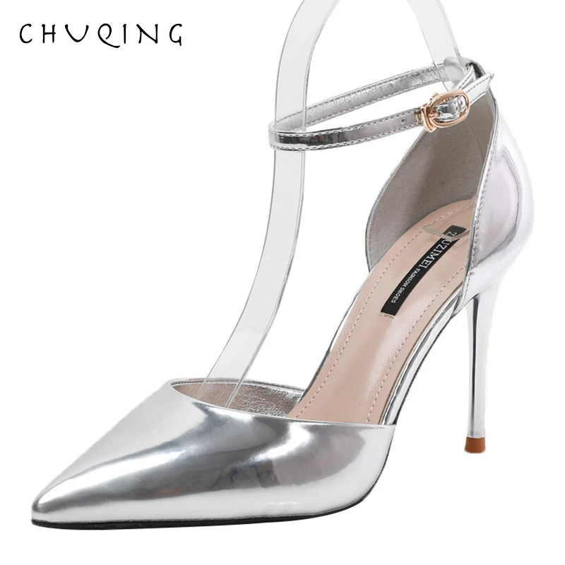 

CHUQING Pointed High Heels Female 2019 Spring New Fine with Shallow Mouth Single Shoes Fashion Women's Shoes Patent Leather