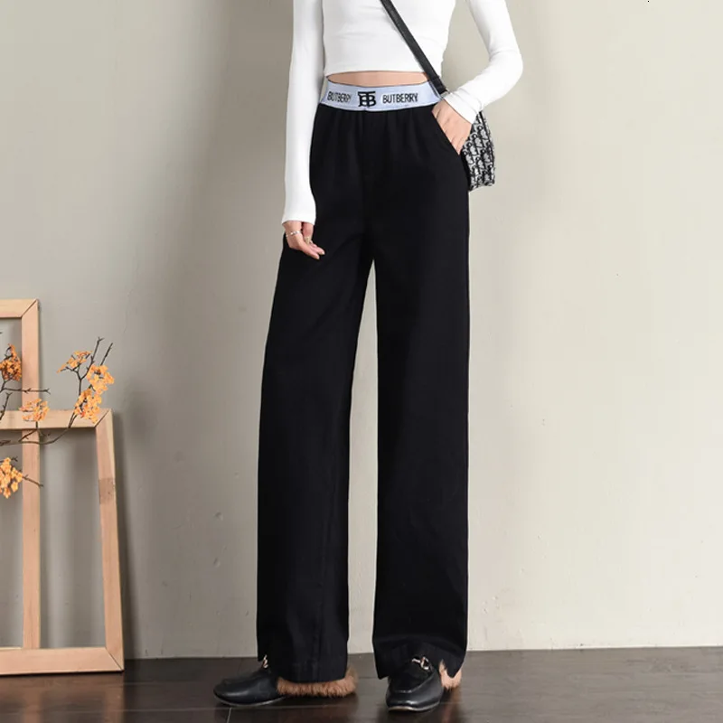 

#3049Black Wide Leg Jeans Women Elastic High Waist Full Length Loose Straight Ladies Jeans Trousers Casual Jeans Woman Boyfriend