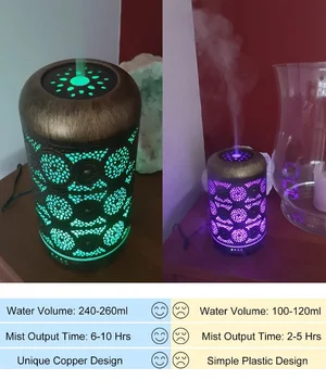 

Metal Aromatherapy Machines 260ml Essential Oils Diffuser Air Humidifier 7 Colors Night Light Auto Shut Off Timer Office Bedroom