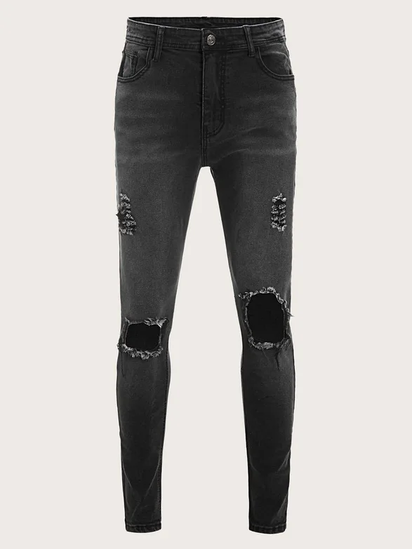 Новинка, Calca Masculina Moda Masculina, черные рваные джинсы, мужские классические потертые джинсы, Homme, Ретро стиль, мужские черные джинсы, повседневные мужские брюки