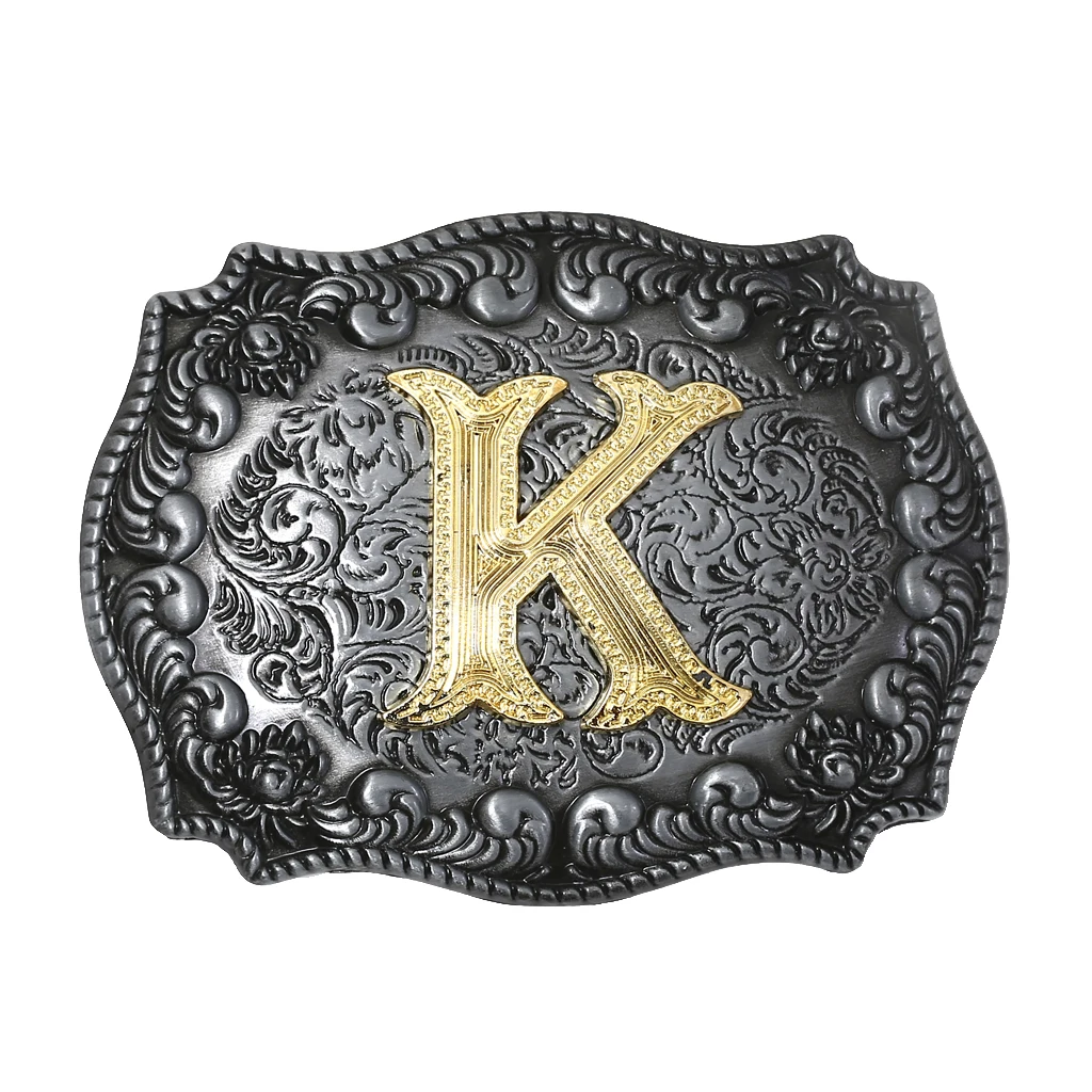 Fashion Vintage Golden Letter & Floral Initial Letters A-Z Mens Hip Hop Cowboy Waist Belt Buckle Indian Metal Customized Buckle brown belt