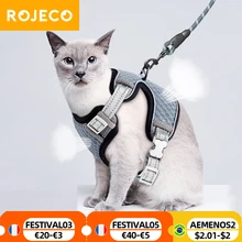 Шлейка для кошек ROJECO, регулируемая шлейка и поводок для кошек, светоотражающая шлейка для кошек