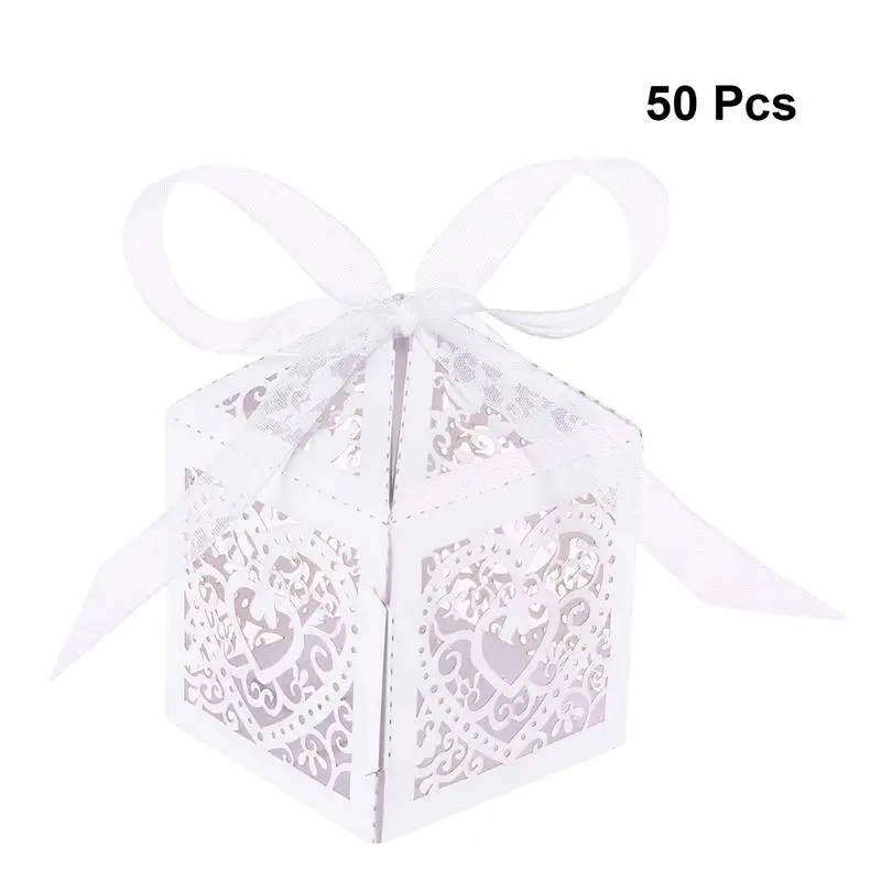 White BESTOYARD 50pcs Wedding Favor Boxes Hollow Out Craft Paper Box for Gifts Candy Sweets