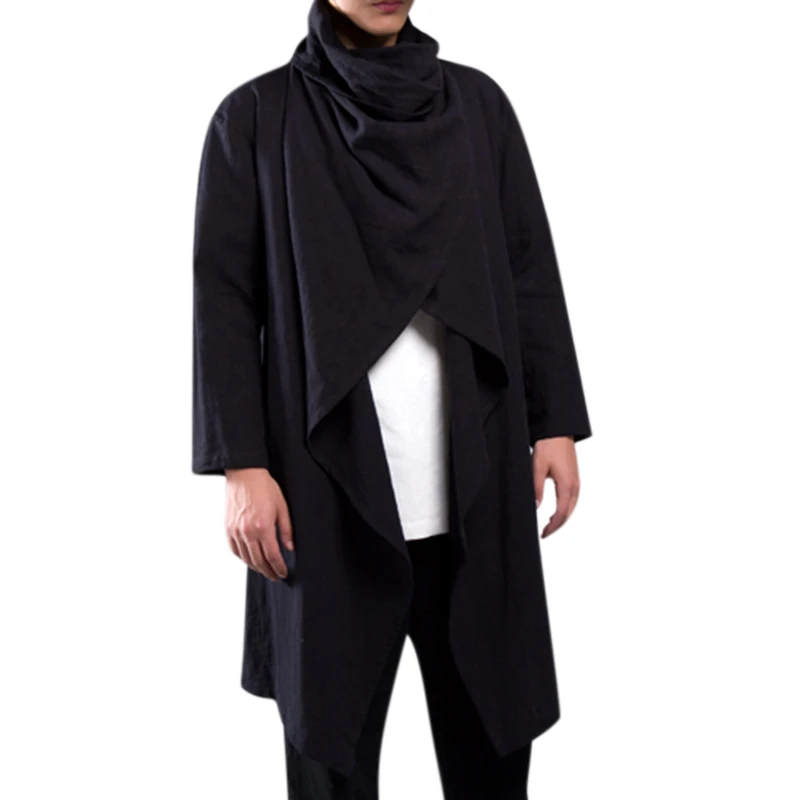 

Men Jacket Coats Cotton Long Sleeve Scarf Collar Irregular Cloak Outerwear Punk Style Streetwear Hip-hop Jacket Casual Coats Men