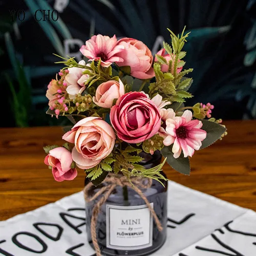 YO CHO Small Bridal Bouquets Silk Roses Wedding Bouquets Flowers Marriage Accessories For Bridesmaids Decoration