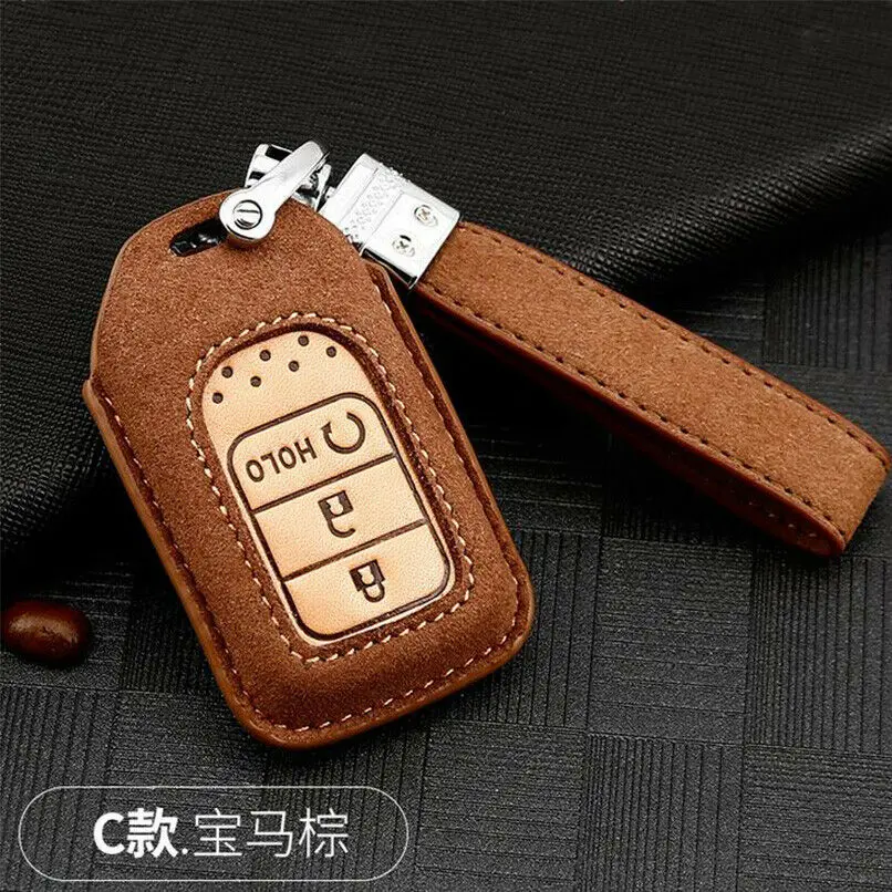 Type C - Brown Замшевый кожаный чехол для ключей автомобиля, защитный брелок для Honda Accord Vezel Civic Pilot - Название цвета: Type C - Brown