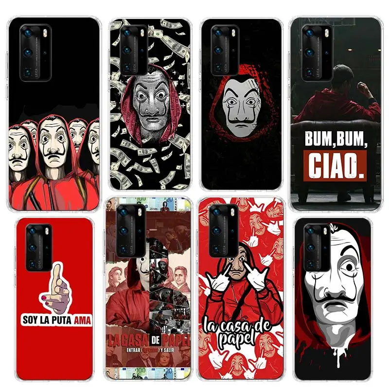 Испания TV Money Heist House бумажный чехол для Huawei P30 P40 P20 Pro P10 Lite P Smart Z Plus 2019 прозрачный