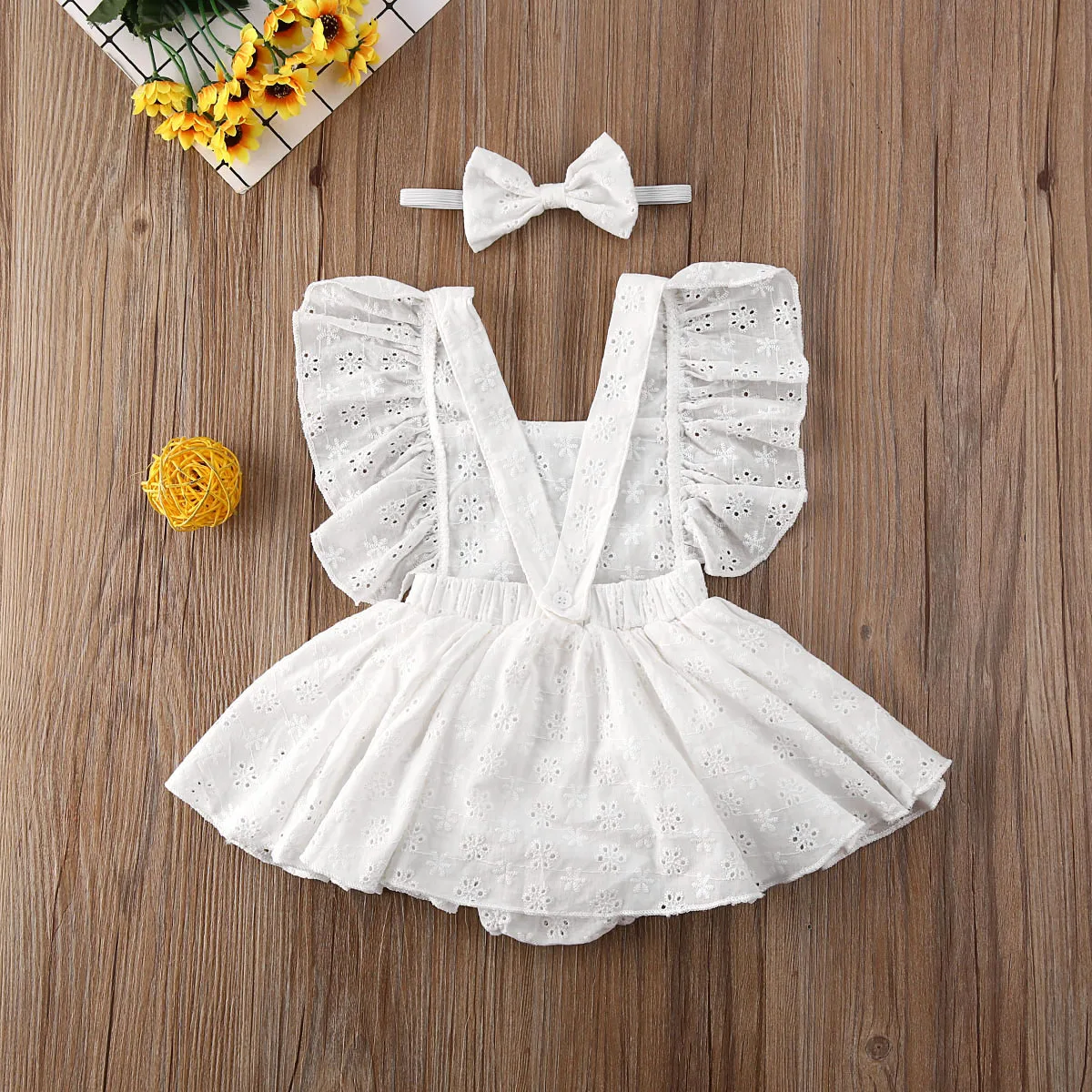 2PCS Baby Summer Clothing Newborn Kids Baby Girl Clothes Lace Ruffled Romper Dress Floral Jumpsuit Solid White Outfits cotton romper summer jumpsuit baby dress baby clothing baby jumpsuit