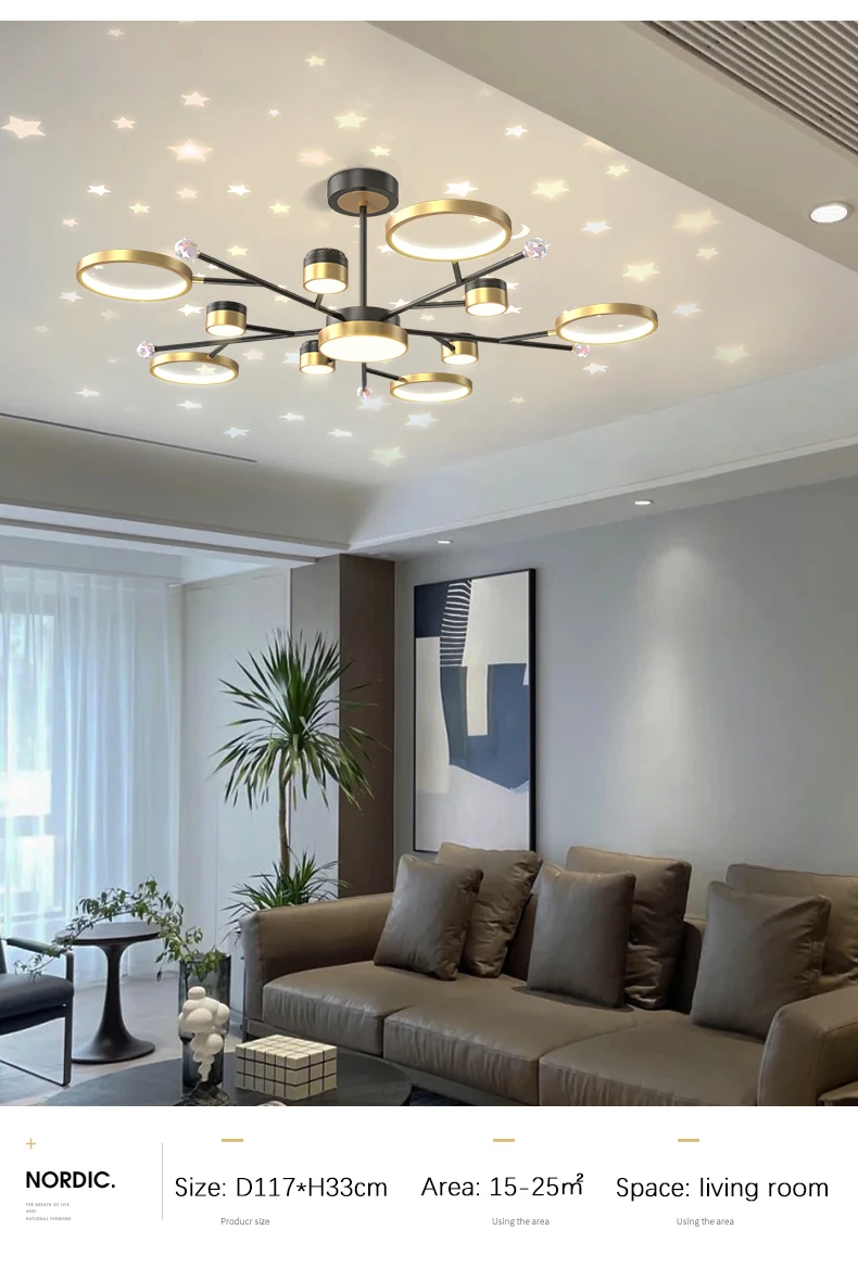 bathroom chandeliers Led Chandelier For Living Room With Starry Sky Decorate Modern Bedroom Apartment Loft Ceiling Lamp Black Branch Indoor Fixtures foyer light fixtures